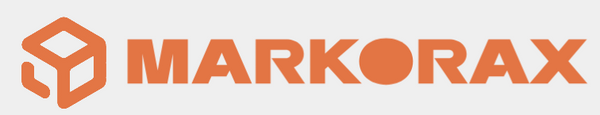 The Markorax logo, featuring a stylized orange 3D cube icon and the brand name 'MARKORAX' in orange sans-serif lettering on a solid white background.